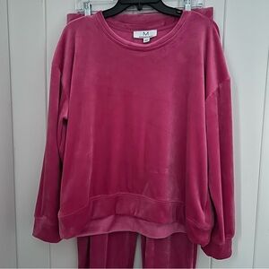 M Magaschoni top Jogger pant Set women L pink rhinestone heart velour Y2K comfy